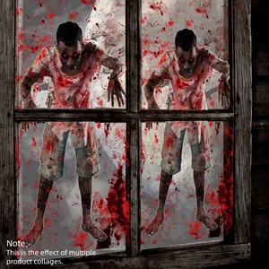 Sticker de fenêtre zombie effrayant avec yeux rouges pour décoration de Halloween