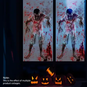 Stickers de fenêtre Halloween avec ombres de zombies et empreintes de mains ensanglantées