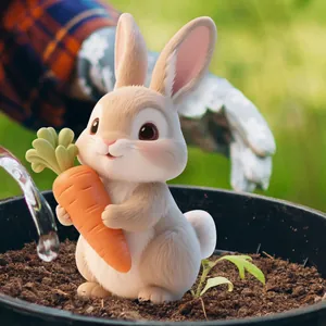 3D cartoon PVC rabbit stake with carrot decoration for garden pot landscaping detail