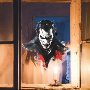 Sticker de fenêtre Halloween vampire classique sur verre avec éclairage bougie