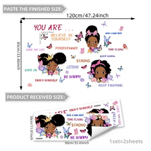 Detail layout of cartoon girl wall stickers with flowers and inspirational quotes