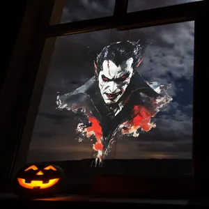 Sticker de fenêtre vampire d'Halloween style aquarelle avec citrouille lumineuse
