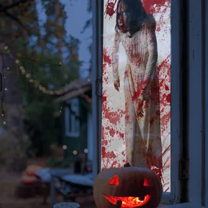 Sticker de fenêtre Halloween avec figurine de fantôme sanglant et décor de citrouille