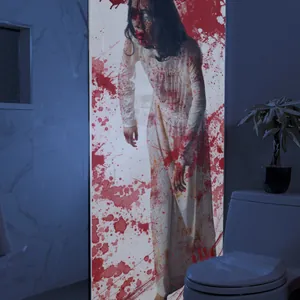 Sticker de porte Halloween effrayant montrant un fantôme sanglant sur porte de bain