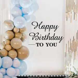Detail of Happy Birthday wall sticker set with blue, sand, and gold balloon decorations