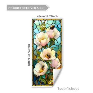 Film de fenêtre style vitrail avec motifs fleurs et abeilles, taille 100x45 cm