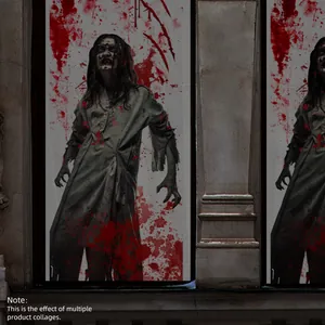 Détail de stickers d'Halloween montrant des empreintes de mains de zombie et taches de sang