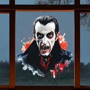 Sticker vampire détaillé avec éclaboussures de sang pour décoration de vitre Halloween