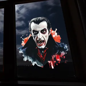 Sticker de fenêtre vampire détaillé avec détails aquarelles pour décor de Halloween