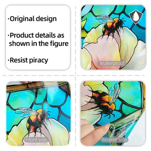 Sticker de fenêtre imperméable avec motif d'abeille et fleurs offrant une vue double face