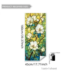 Détail du film de fenêtre avec magnolia blanc et dimensions précises de 45 cm sur 100 cm