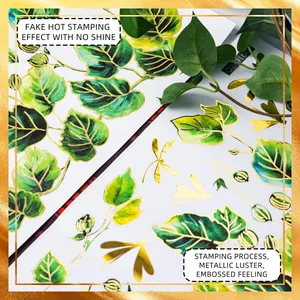 Detail of premium gold foil stamping versus matte print on green leaf wall stickers