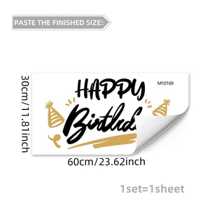 Detail view of Happy Birthday self-adhesive wall decal with 60x30cm size measurements