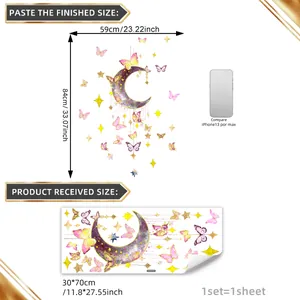 Purple moon and butterfly gold foil wall sticker for kids bedroom decor