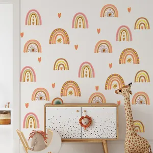 Stickers Muraux Cœur Arcobaleno Bohème Marquage à Chaud Or DIY Transparents PVC Décalcomanies pour Chambre d'Enfant Maison
