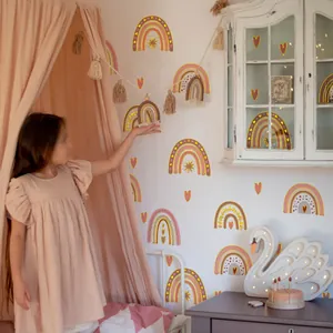 Stickers muraux arc-en-ciel DIY avec cœurs dorés pour décoration chambre enfant