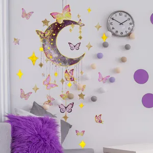 Starry moon and butterfly wall decals for a cozy bedroom and living room decor