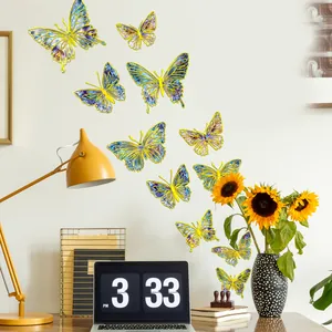 3D-Schmetterling Wandaufkleber mit bunten Texturen und Goldrand für Wohndekoration