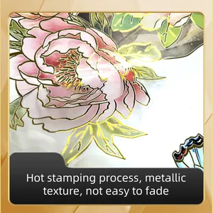 Detail of floral wall sticker showing gold stamping process and metallic texture finish
