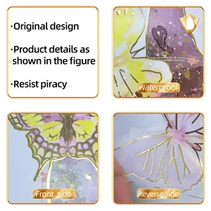 Detail of waterproof gold-stamped butterfly wall stickers with watercolor gradient texture
