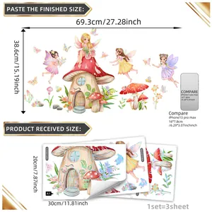Cartoon fairy mushroom wall stickers set for living room home decor 69x38cm size
