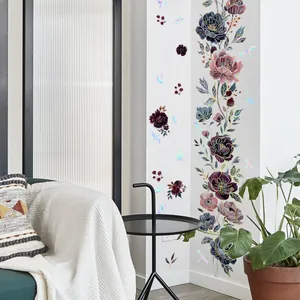 Bunte Wandaufkleber mit Blumen, Schmetterlingen und Goldrand für Wohnzimmerdekoration