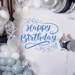 Detail of silver moon and star balloons with white latex and confetti birthday set