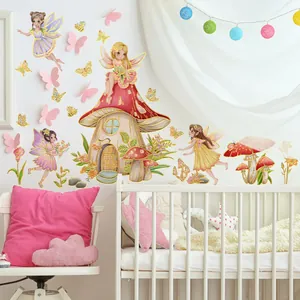 Cartoon fairy mushroom house wall stickers for kids nursery bedroom background decor