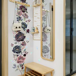 Bunte Blumen und Schmetterling Wandaufkleber mit Goldfolie für Wohnzimmerdekoration