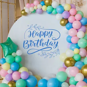 Blue Happy Birthday wall sticker set with macaron balloon garland for party decoration