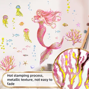 Detail of mermaid wall stickers with hot stamping process and metallic gold texture
