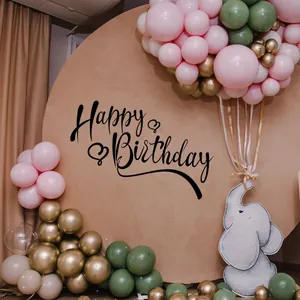 Black Happy Birthday wall decal with cute elephant design for party backdrop decoration