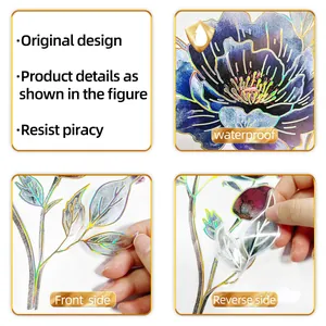 Wasserdichter Blumenwandaufkleber mit holografischen Goldkanten und Wendedesign