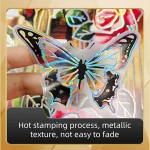 Close-up of butterfly wall sticker with metallic silver hot stamping and laser effect