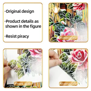 Waterproof floral wall sticker with red roses showing double-sided design and peel-off backing