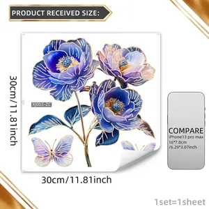 Floral butterfly wall sticker with gold foil edge, 30x30cm size for bathroom decor