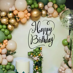 Olive green and gold balloon arch kit with number 1 stand for 1st birthday party decor