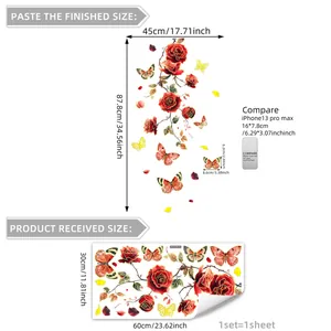 Details zum Blumen-Wandtattoo mit fertiger Größe 45x87,8cm und Layout des Produktbogens