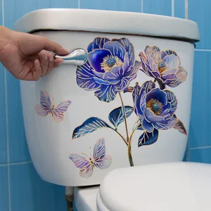 Floral Butterfly Toilet Sticker Removable PVC Gold Foil Bronzing Wall Decal For Bathroom Home Decor Decorative Art Sticker