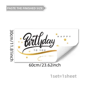 Happy Birthday wall sticker with gold stars and script lettering for party decoration