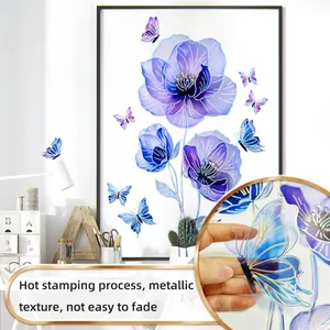 Detail of hot stamping floral butterfly stickers with metallic texture and non-fading finish