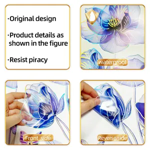 Macro detail of waterproof colorful floral butterfly wall stickers with gold stamping