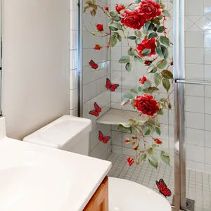 Double-sided rose and butterfly glass stickers for home window and bathroom decor