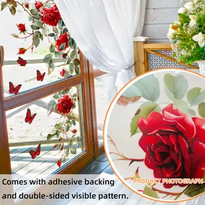 Double-sided rose and butterfly window decals with adhesive backing for glass decor