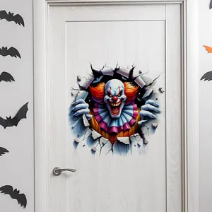 3D Halloween αυτοκόλλητο πόρτας με τρομακτικό κλόουν που βγαίνει από λευκή επιφάνεια