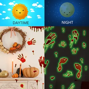 Luminous Halloween blood handprint and footprint wall stickers daytime and night effects