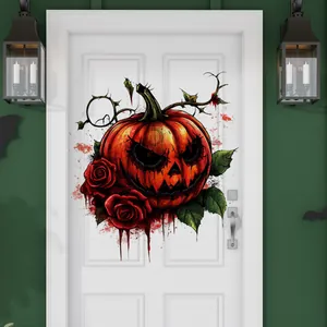 Αυτοκόλλητο πόρτας Halloween με κολοκύθα, κόκκινα τριαντάφυλλα και εφέ αίματος