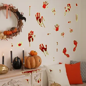 Luminous Halloween wall decals featuring bloody handprints and footprints for home party decor