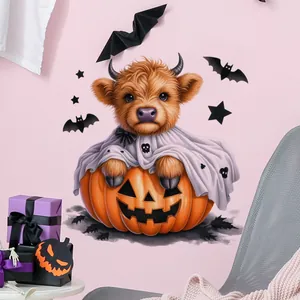 Αυτοκόλλητο τοίχου Halloween με χαριτωμένη αγελάδα φάντασμα μέσα σε σκαλιστή κολοκύθα