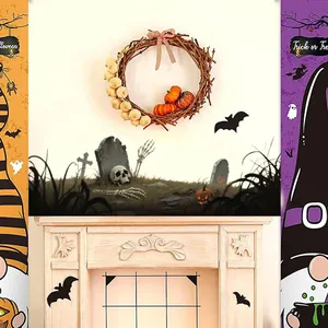 Διακοσμητικό σετ Halloween με πανό κολοκύθας, νυχτερίδες και τρομακτικά αυτοκόλλητα τοίχου